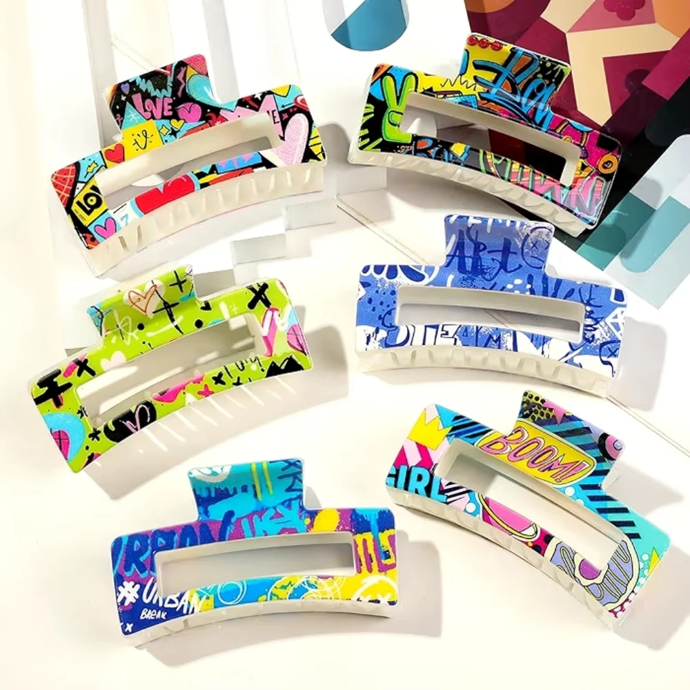 Paint Graffiti Claw Hair Clips 6 Piece Set - Picture 1 of 5